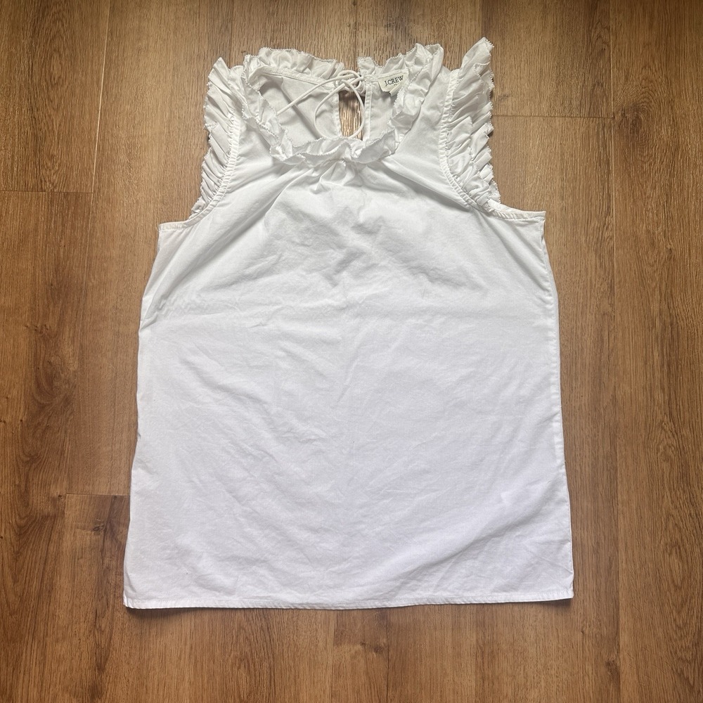 J‎ Crew Women's White Cotton Sleeveless Ruffle Top Size XXS